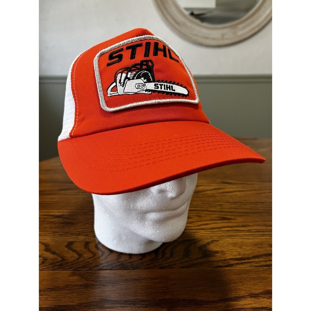 STIHL Chainsaw Patch Hat Snapback‎ Mesh Trucker Orange Cap NEW